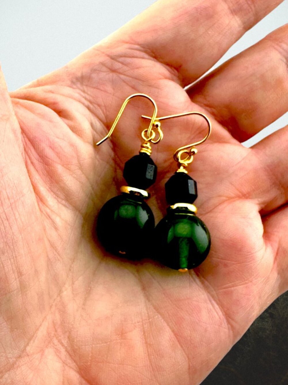 Green Jade Bloodstone Earrings 18K Gold Filled 925 Sterling Ear Wires Dangle - Picture 4 of 9